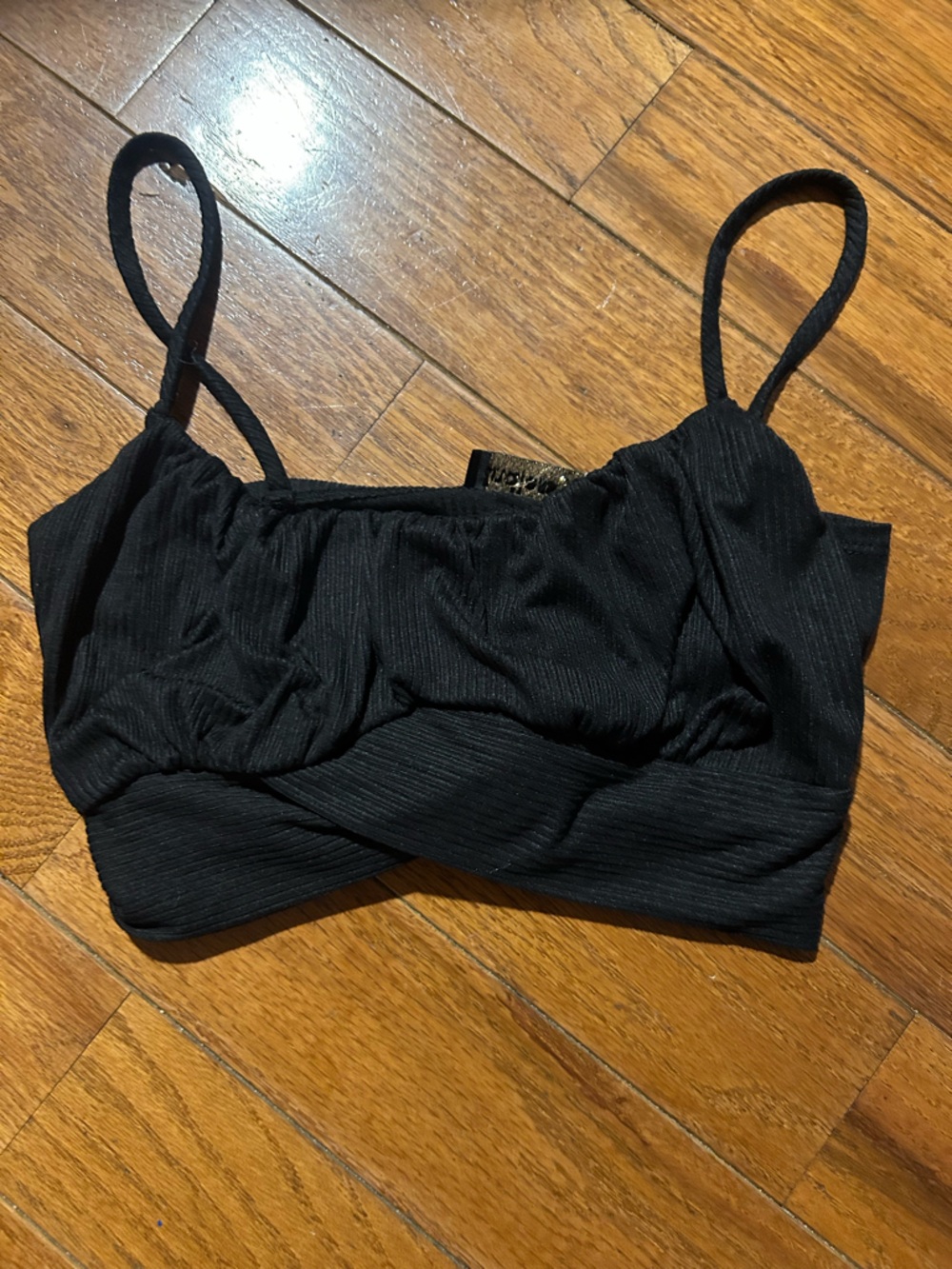 Endless Blu Black Ribbed Crop Tank